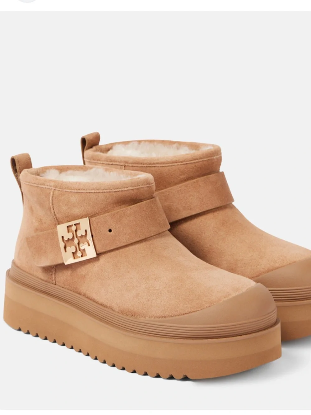 Tory Burch Mellow Tan Suede Shearling Platform Boots Women’s Size 6